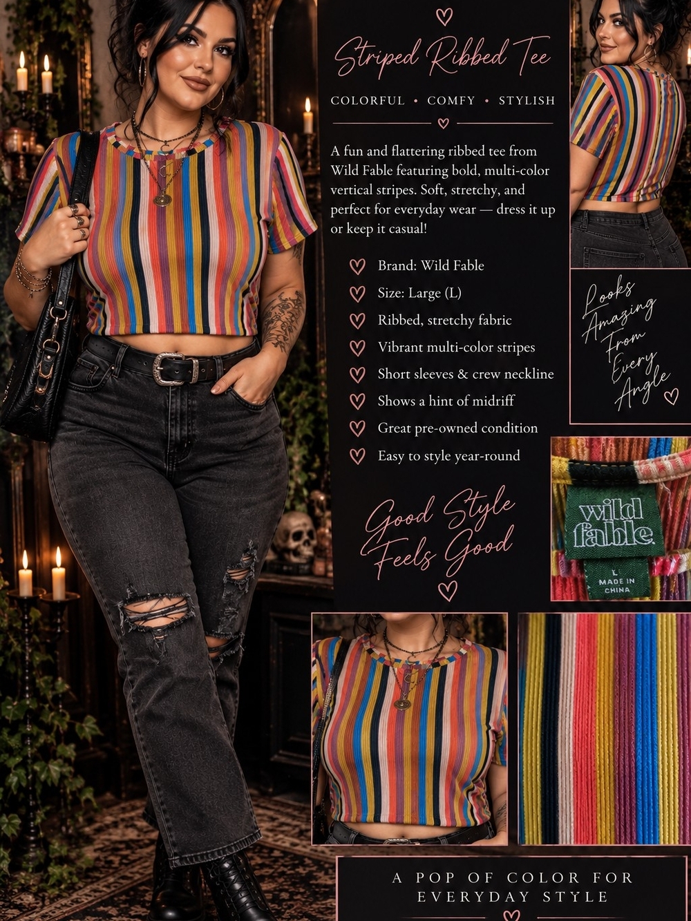 Wild Fable Rainbow Vertical Stripe Ribbed Crop Top